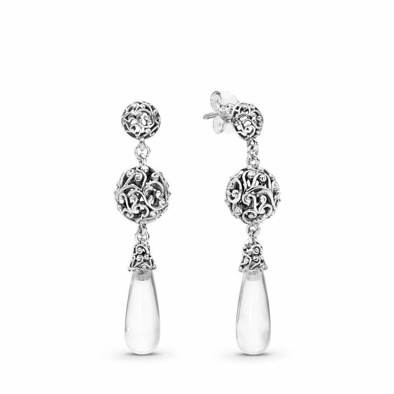 Pandora Regal Droplets Earrings Ireland - Sterling Silver/Cubic Zirconia - 351209XCB